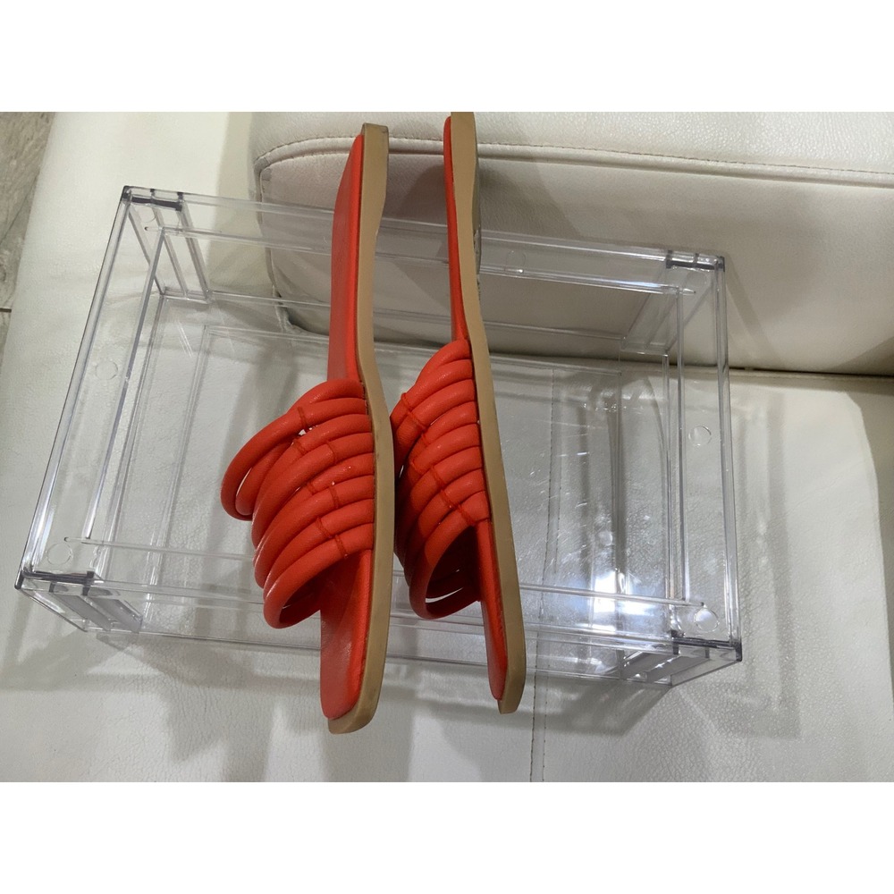 Dolce Vita Indre Red Orange Multi Strap Square Toe Flat Slide Sandals Womens 8.5 - Picture 6 of 9